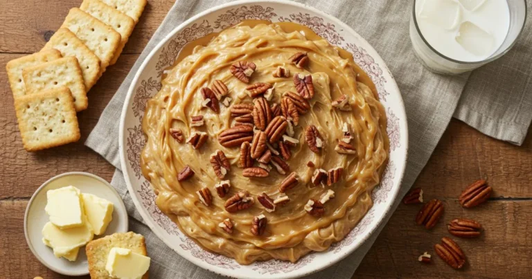 Family and friends enjoying Pecan Pie Dip with graham crackers and apple slices at a cozy gathering.