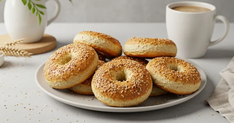 A set of high protein bagels made with Greek yogurt and protein powder, served with healthy toppings.